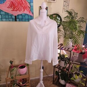 Women's White Long-Sleeve V-Neck Blouse